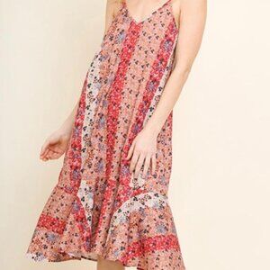 Umgee‎ Floral Dress Midi Sleeveless Cottagecore Lightweight Flowy Oversized Pink